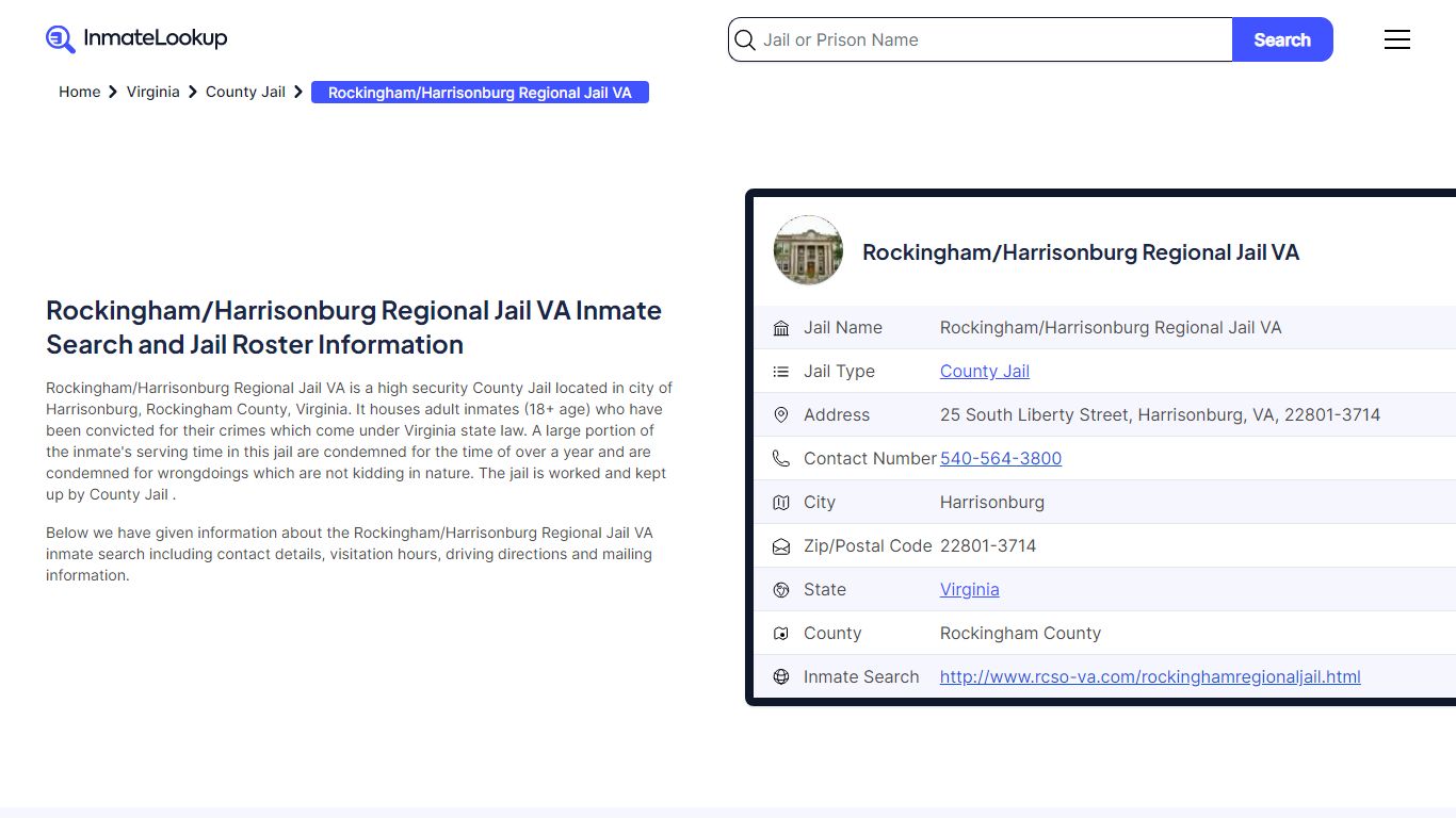 Rockingham/Harrisonburg Regional Jail VA Inmate Search, Jail Roster ...